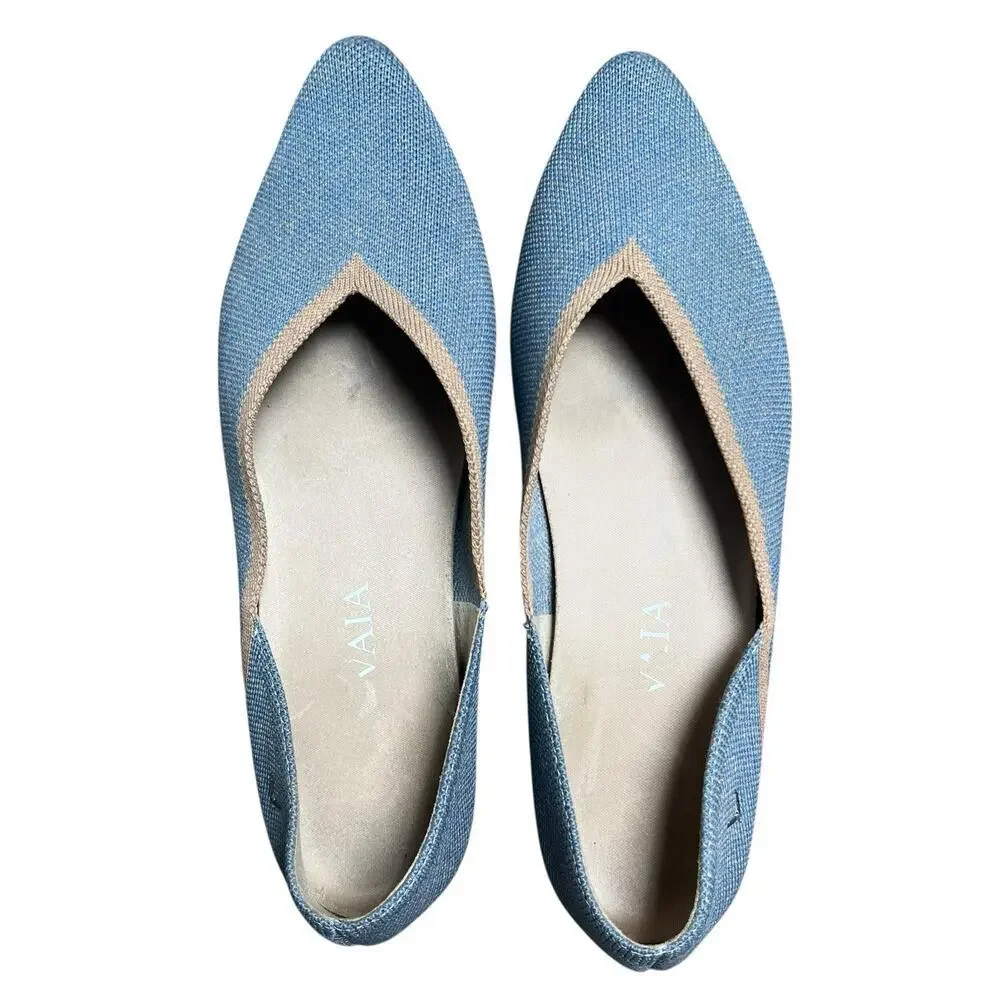 Vivaia Vienna Pointed Toe Knit Ballet Flats Size 37.5 US 7 Light Blue